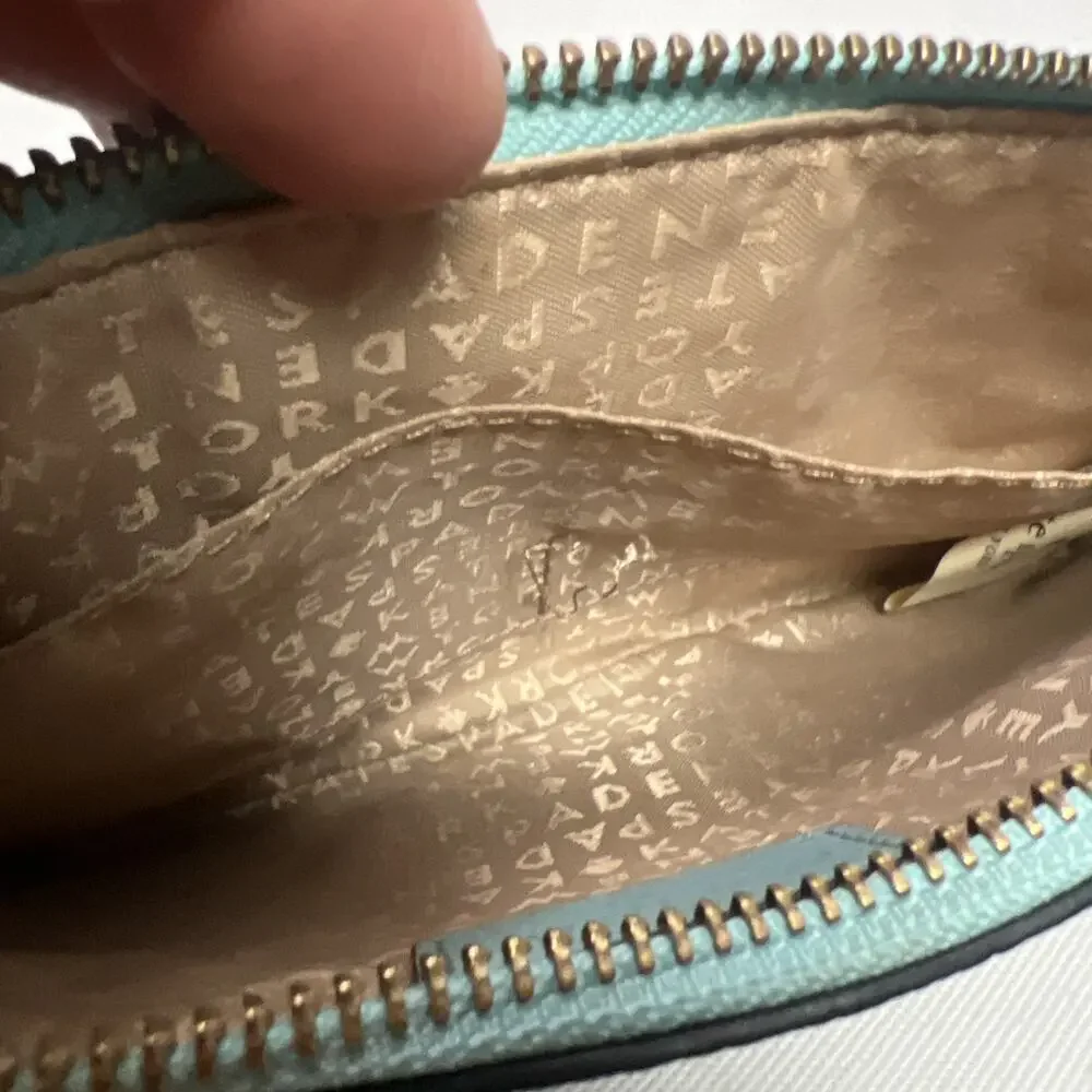 KATE SPADE NEW YORK ZIP TOP WRISTLET CLUTCH mint PEBBLED LEATHER PURSE